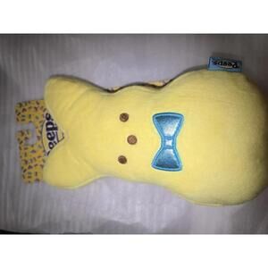 Peeps Yellow Bunny Dog Toy Plush with Blue Bow Tie – Easter Pet Toy
